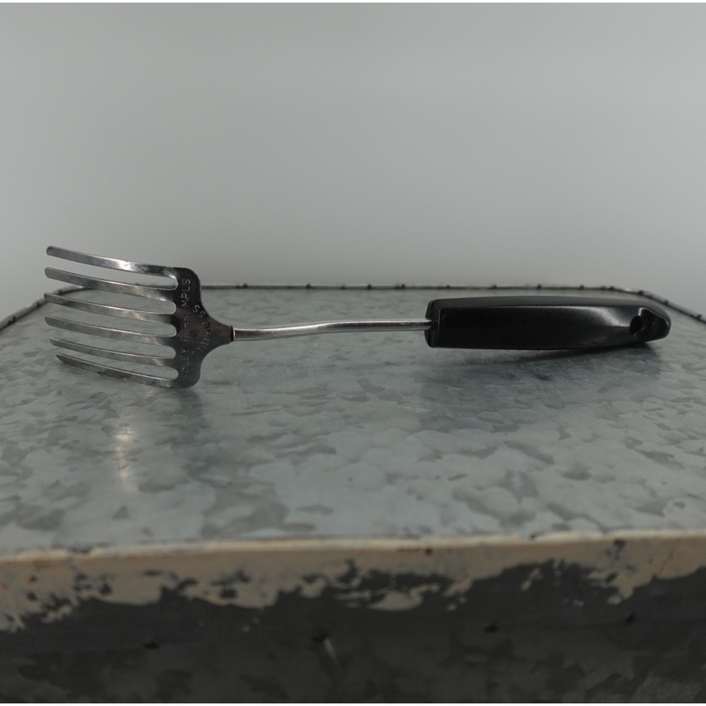 Vintage Foley Fork MPLS Stainless Steel Kitchen Tool Black Handle 6 Tine Mixer